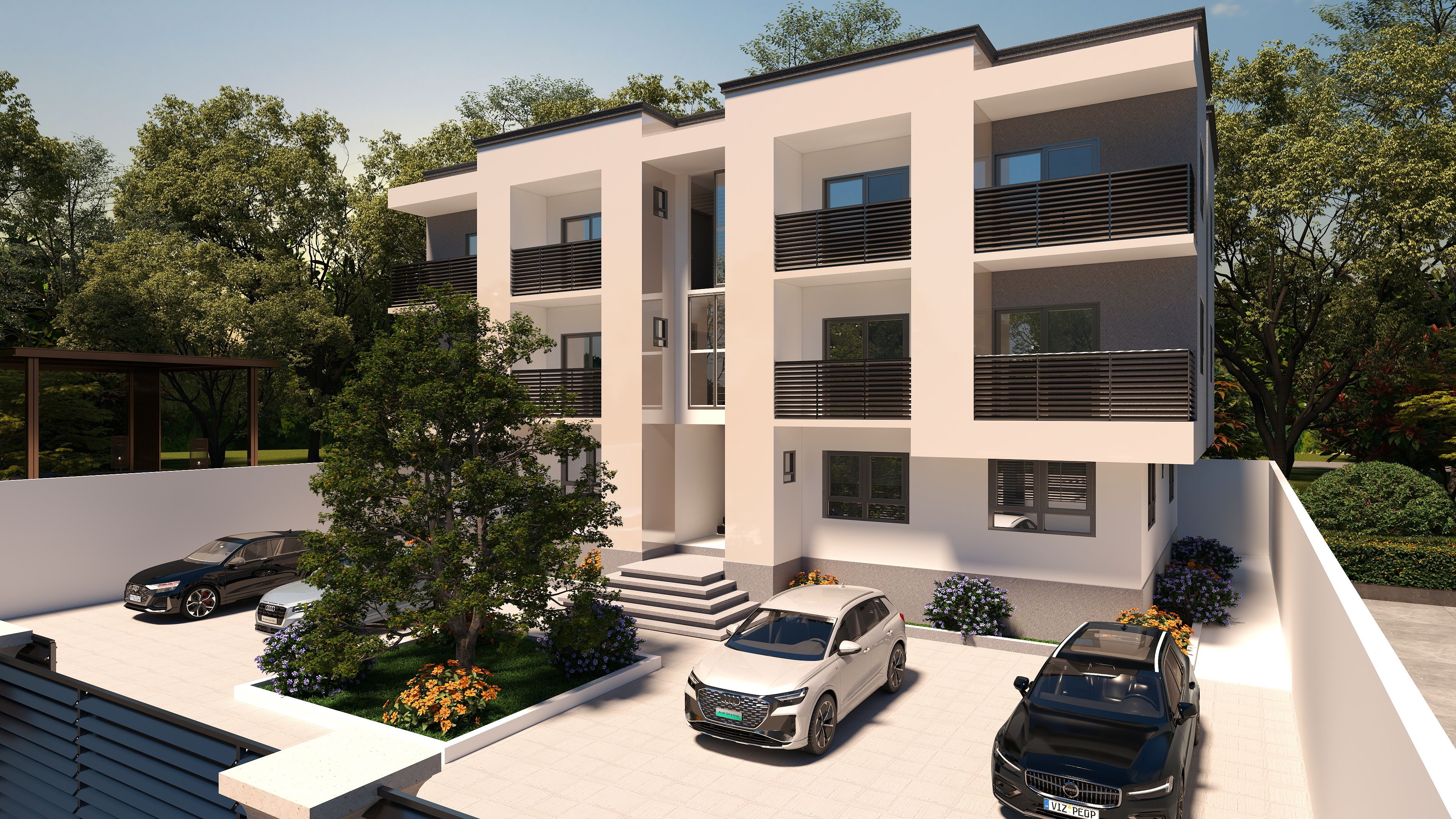 3D Of Three-Storey Residential Apartment.
