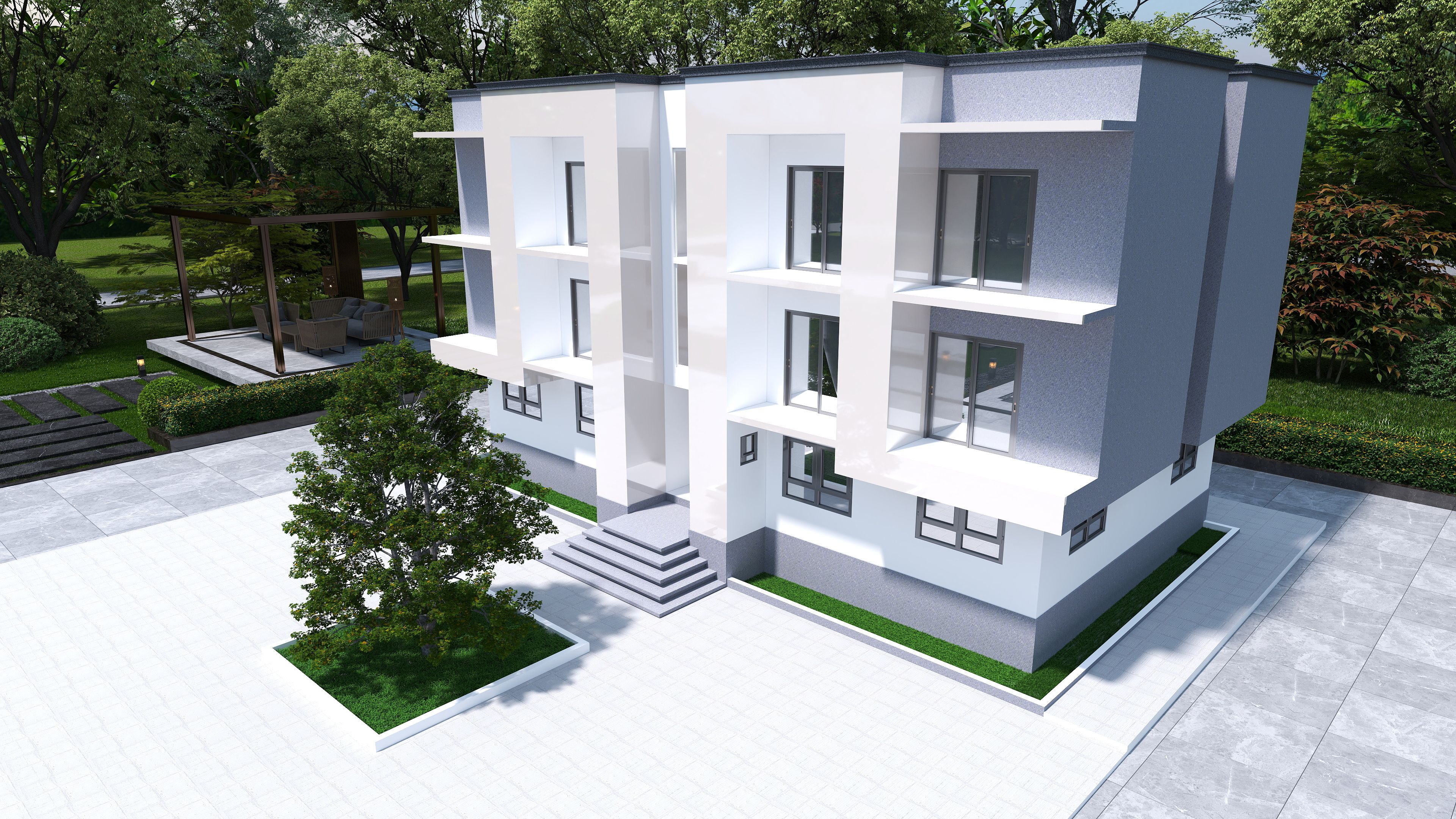 3D Of Three-Storey Residential Apartment.