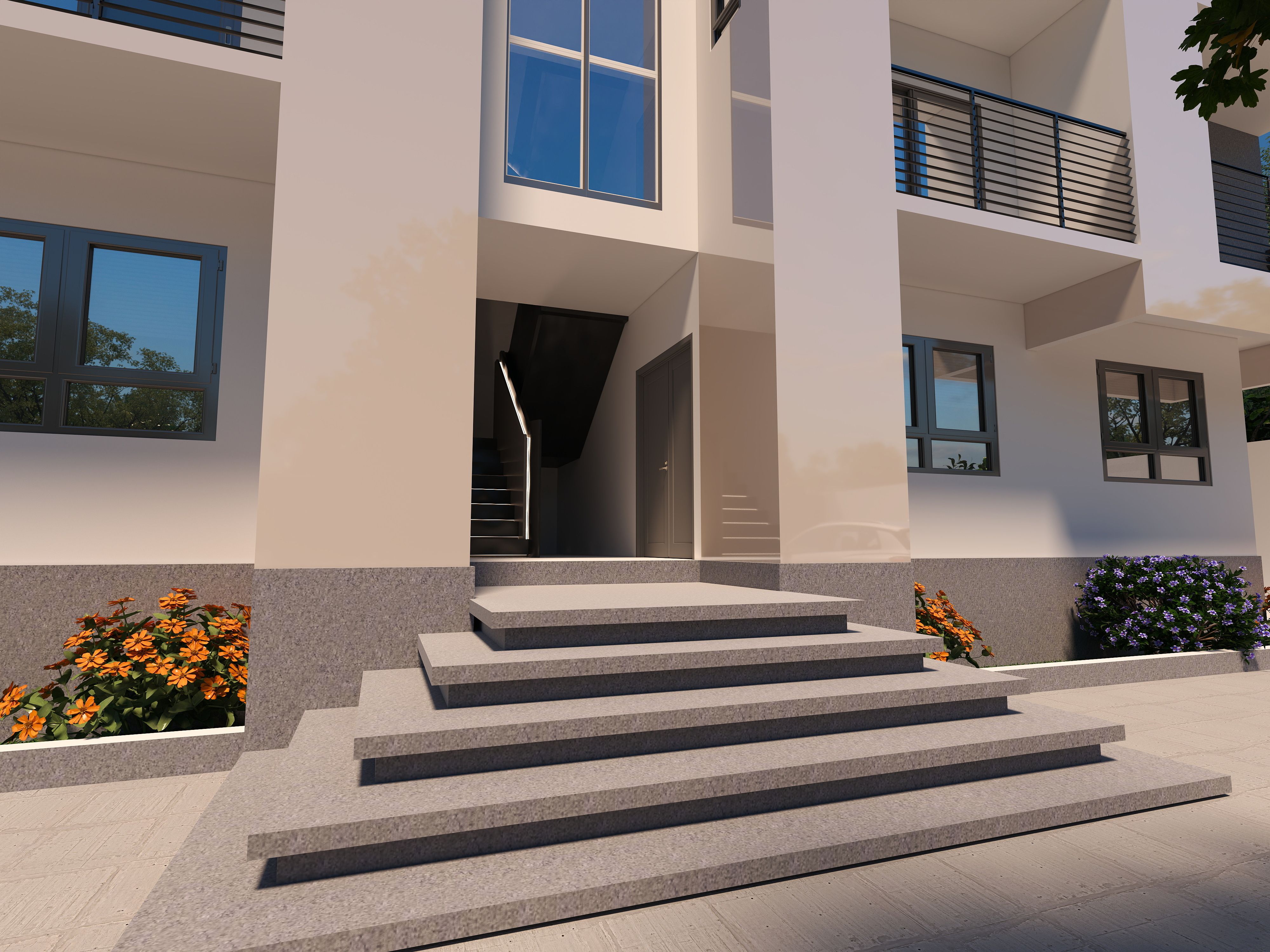 3D Of Three-Storey Residential Apartment.