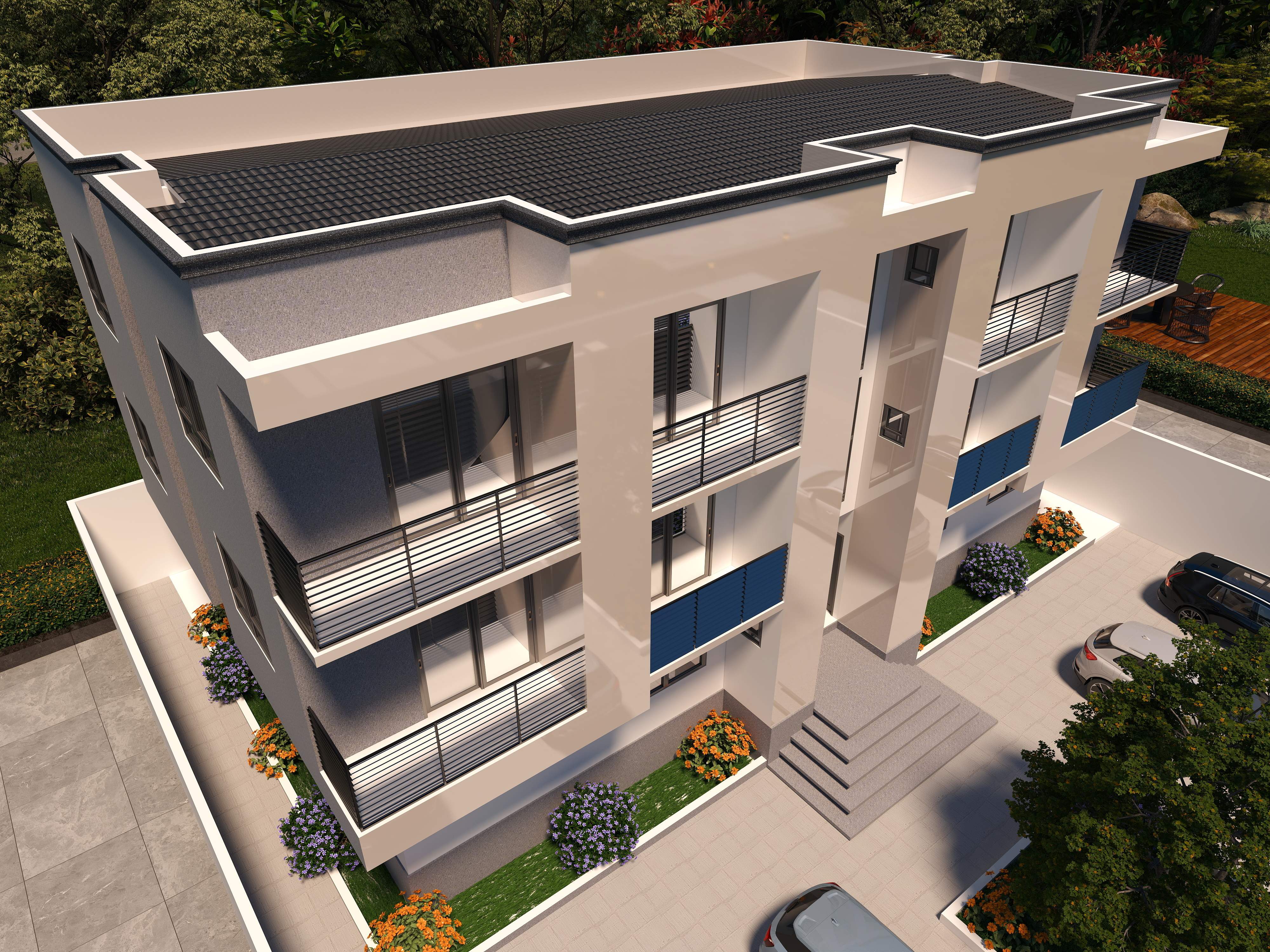 3D Of Three-Storey Residential Apartment.