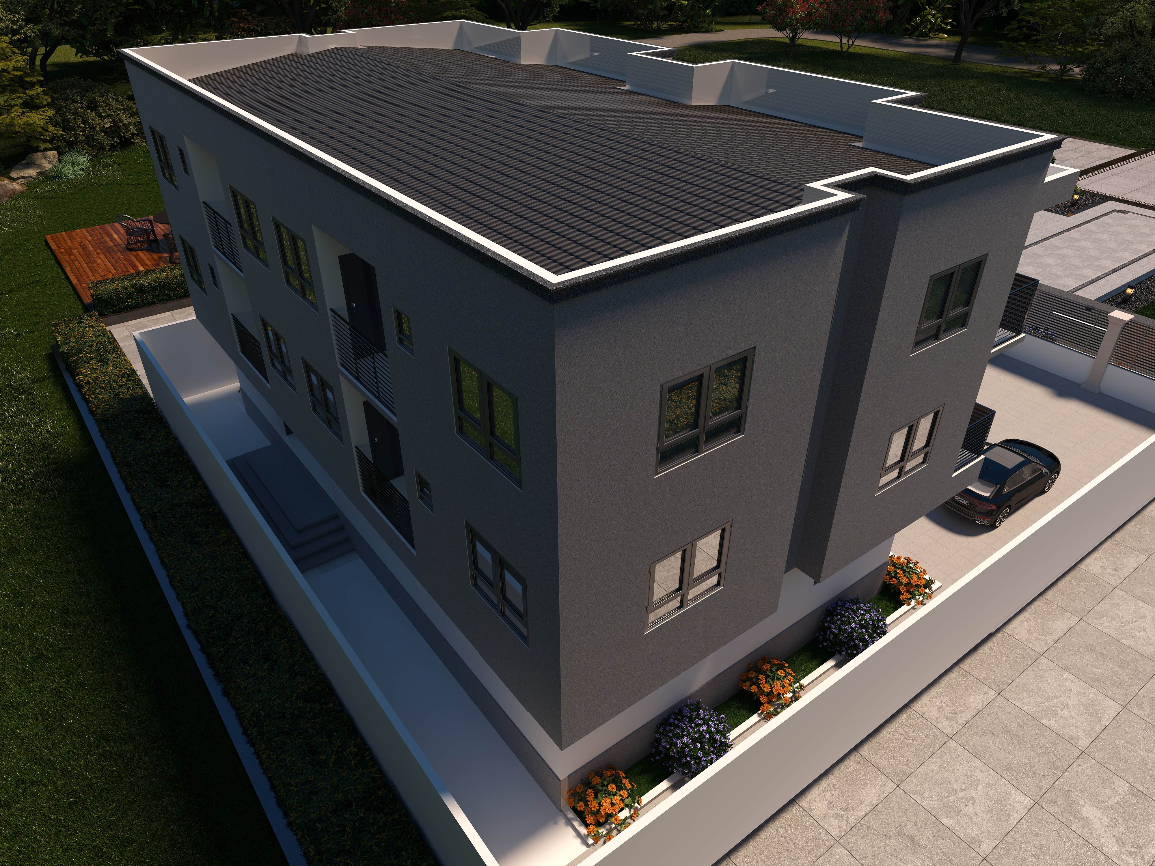 3D Of Three-Storey Residential Apartment.